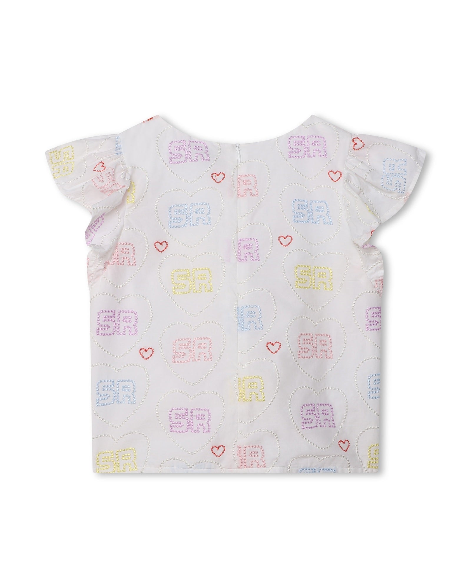 Blouse en percale brodée de coeurs - Blanc