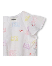 Blouse en percale brodée de coeurs - Blanc