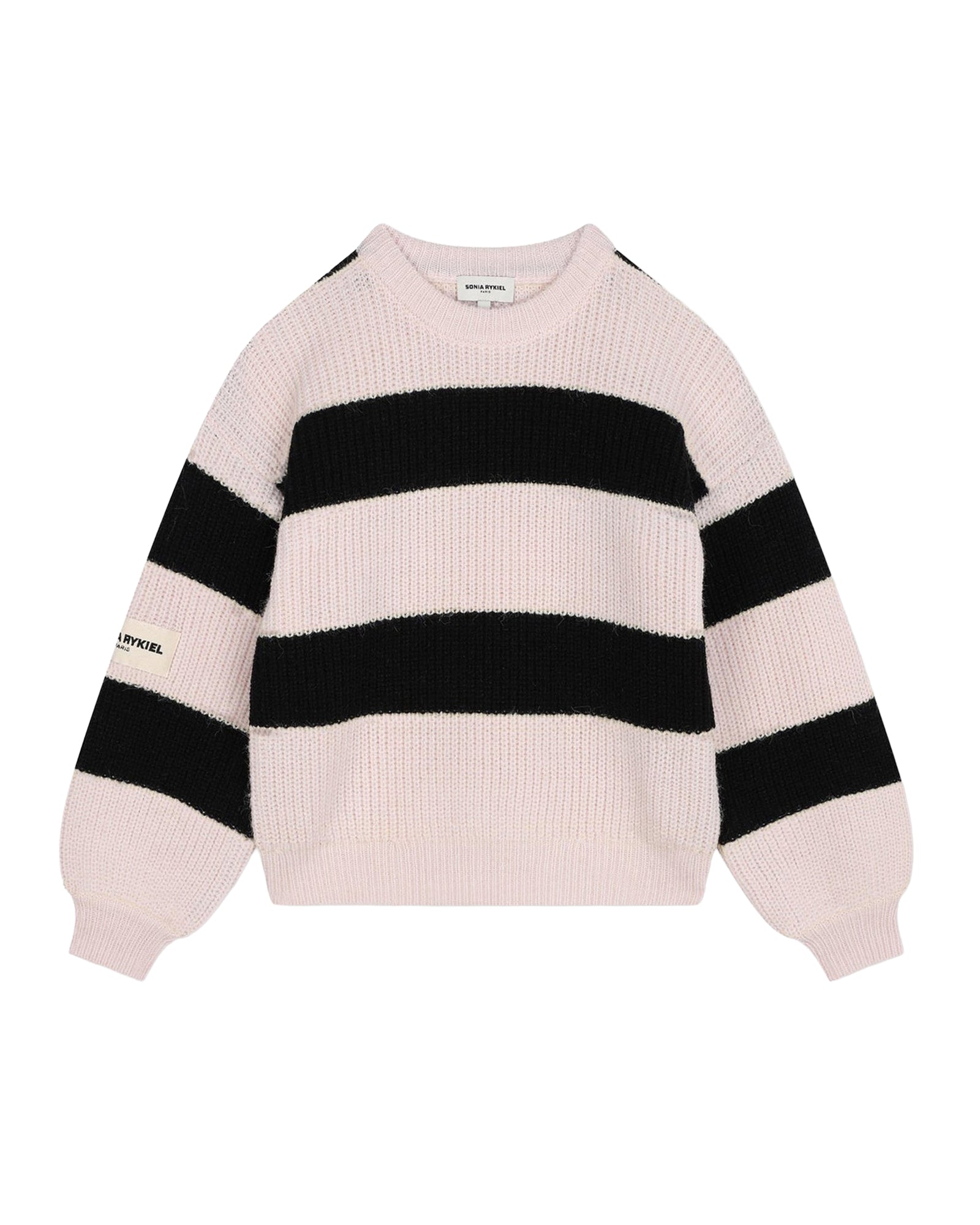Striped puff-sleeve jumper - Mauve Chalk