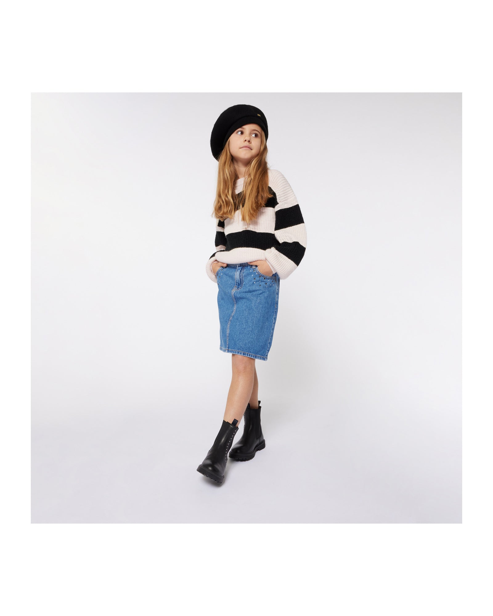 Striped puff-sleeve jumper - Mauve Chalk