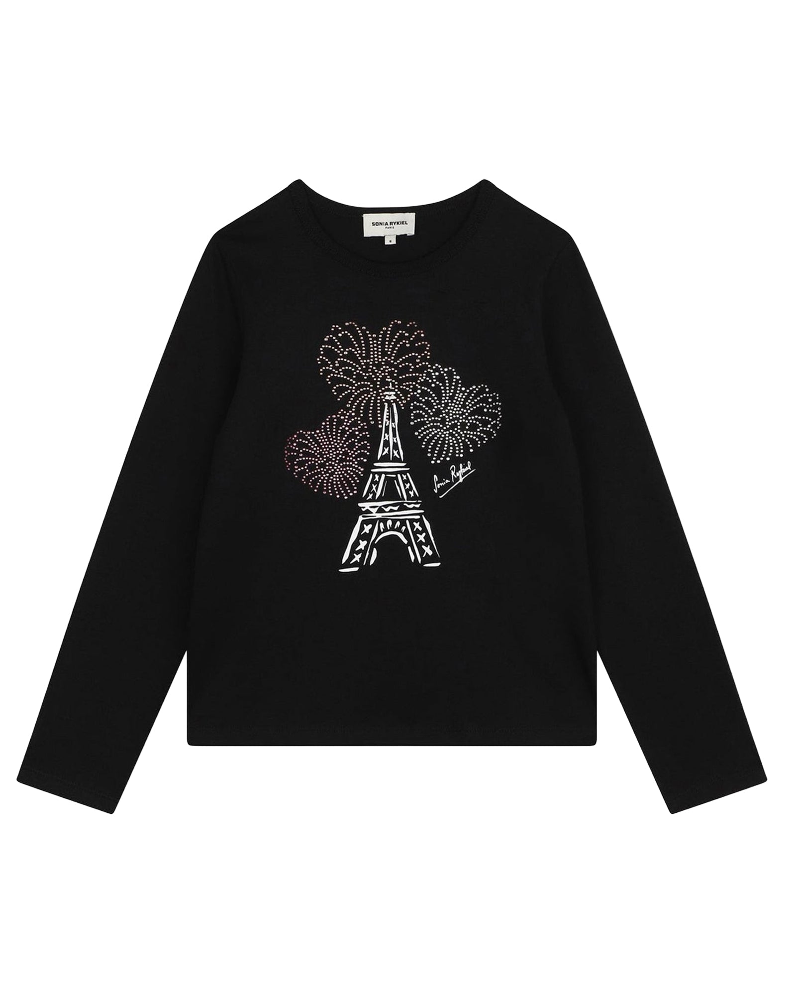 T-shirt à illustrations fantaisie à strass en coton - Black
