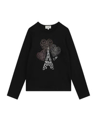 T-shirt à illustrations fantaisie à strass en coton - Black