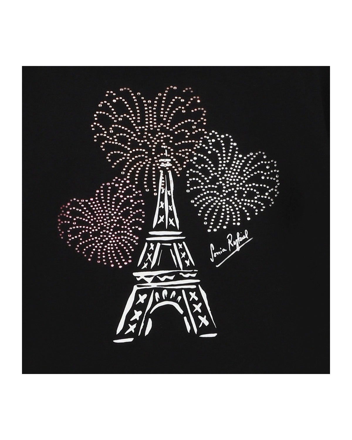 T-shirt à illustrations fantaisie à strass en coton - Black