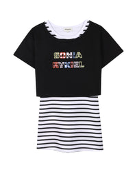 2 in 1 striped cotton dress - Black