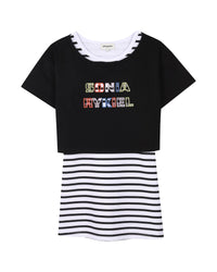 Robe 2 en 1 rayée en coton - Black