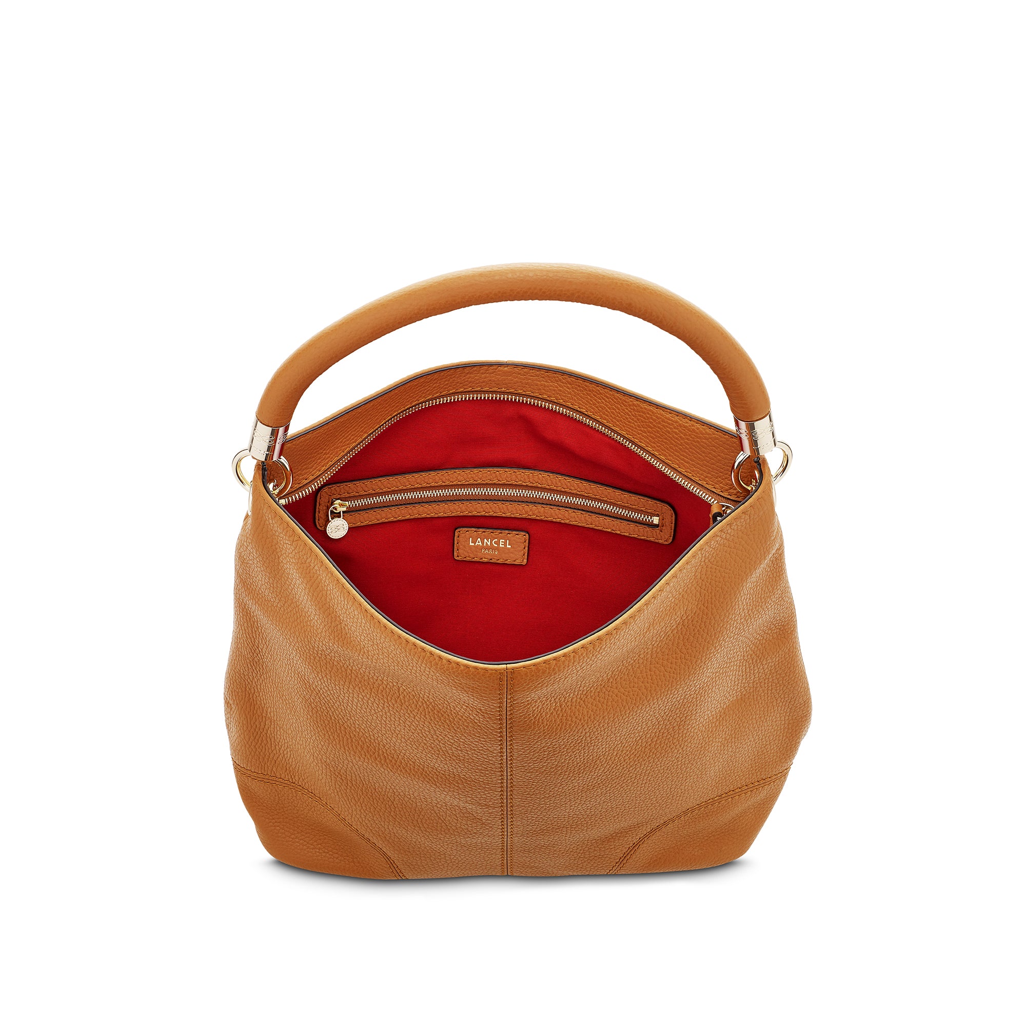 Sac hobo zippé French Flair en cuir grainé - Camel