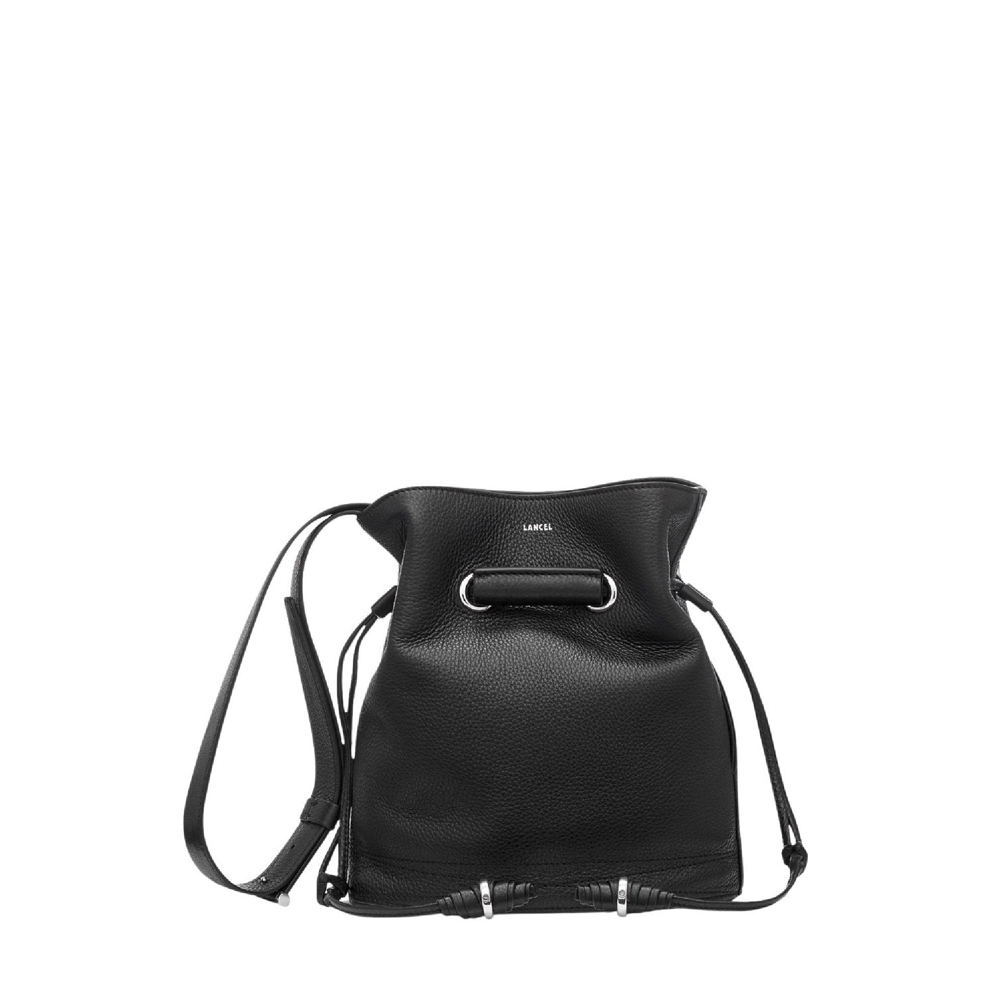 Petit sac seau Le Huit en cuir grainé - Noir & Nickel