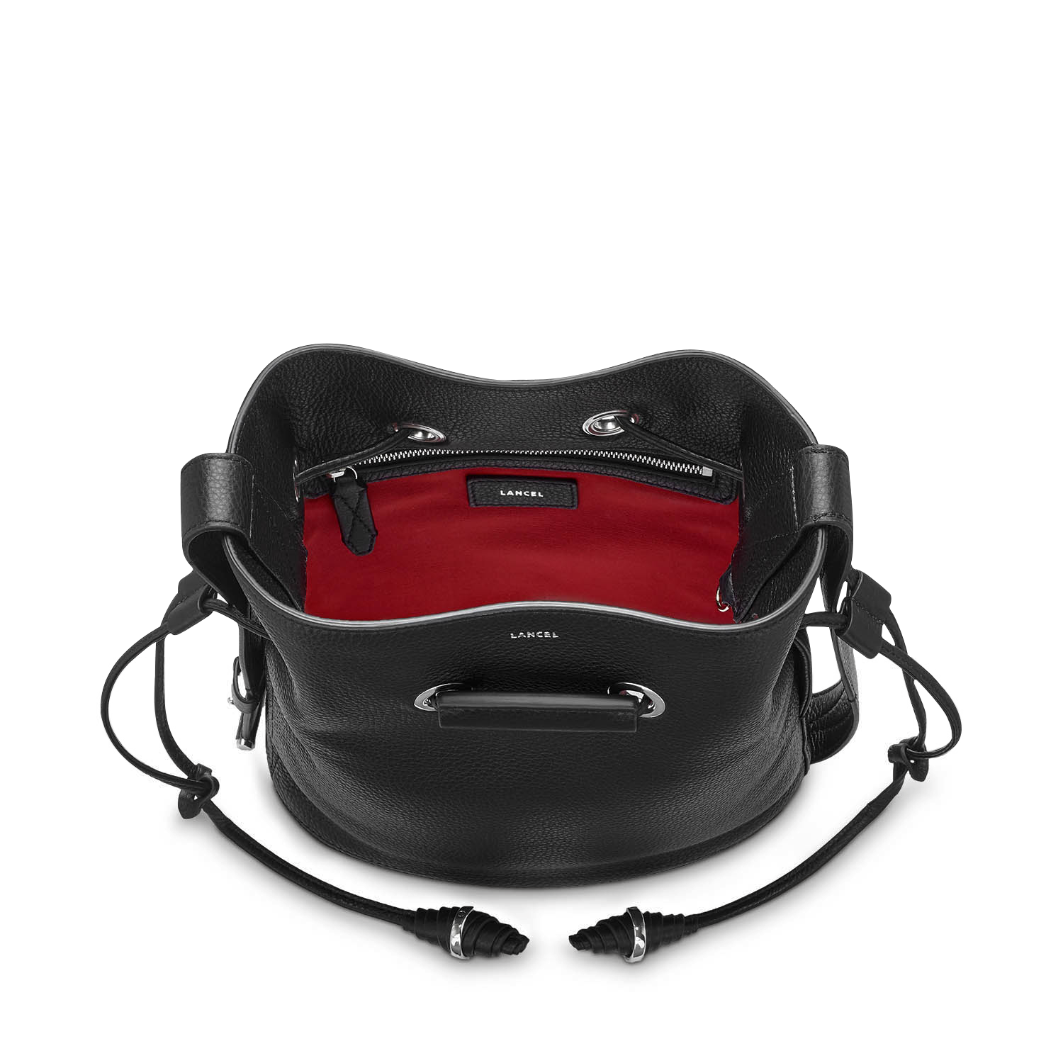 Petit sac seau Le Huit en cuir grainé - Noir & Nickel