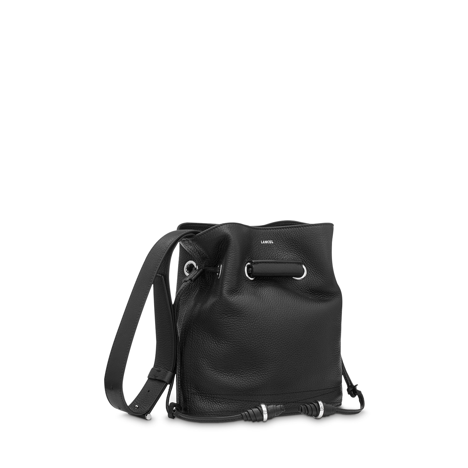 Petit sac seau Le Huit en cuir grainé - Noir & Nickel