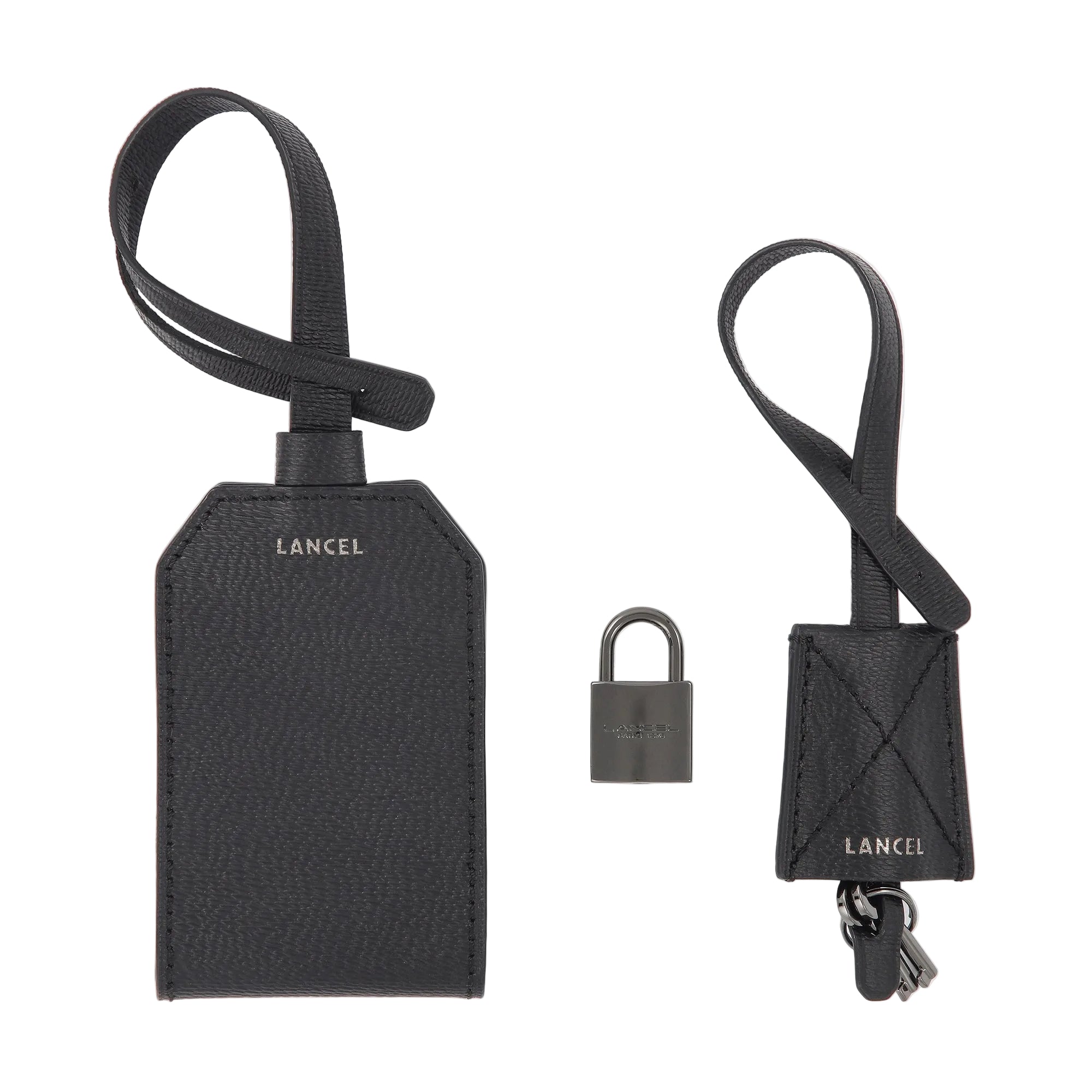 Set cadenas et porte-adresse Correspondance en cuir grainé - Noir