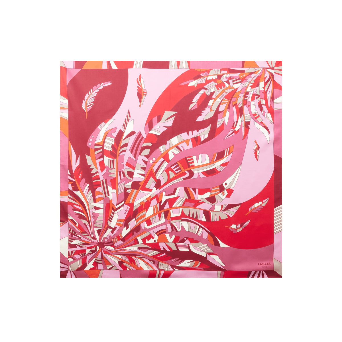 90 cm square silk scarf with an ‘Arabesque’ pattern - Multicoloured Cherry Pink
