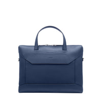 Graphic slim briefcase in grained leather - Petrol blue
