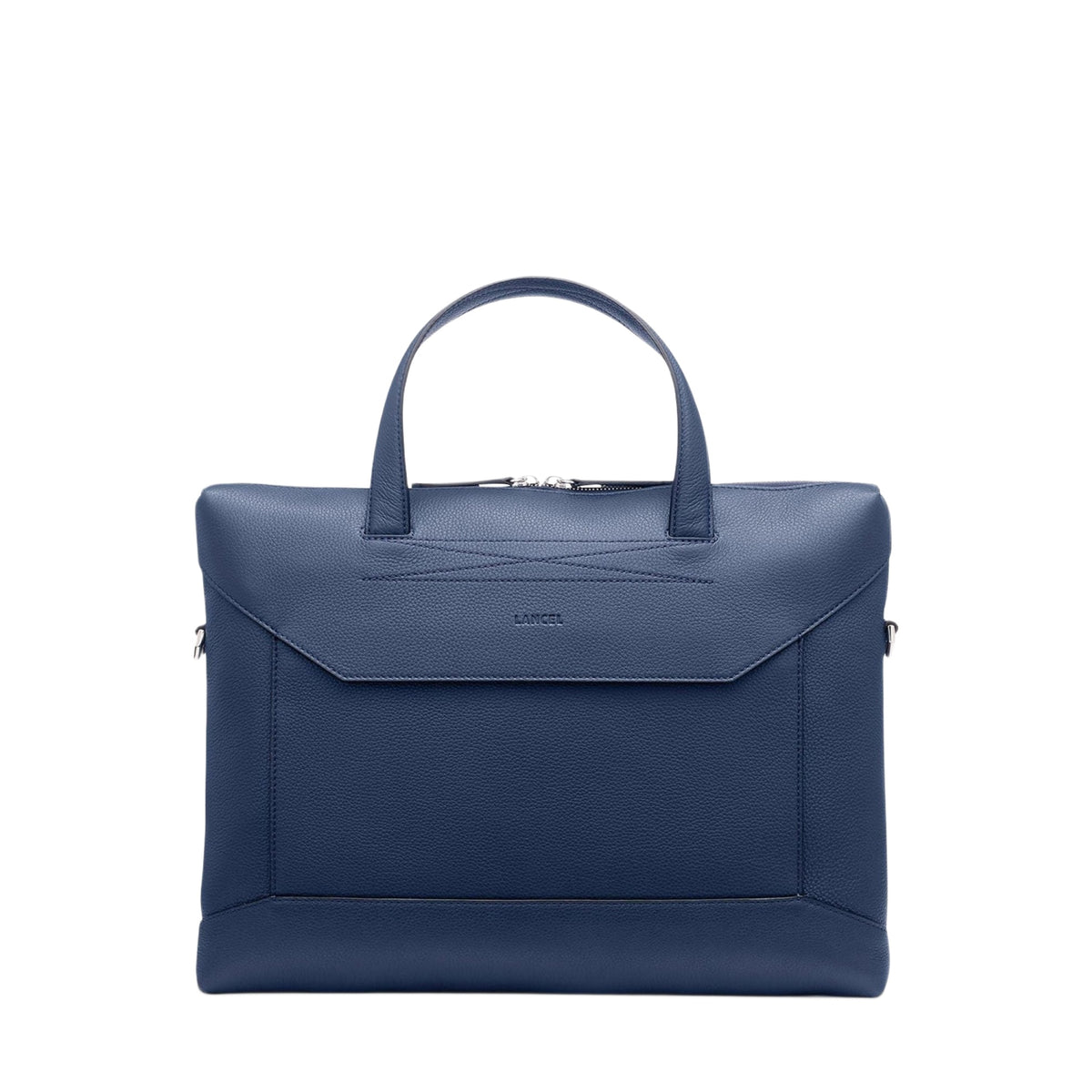 Graphic slim briefcase in grained leather - Petrol blue