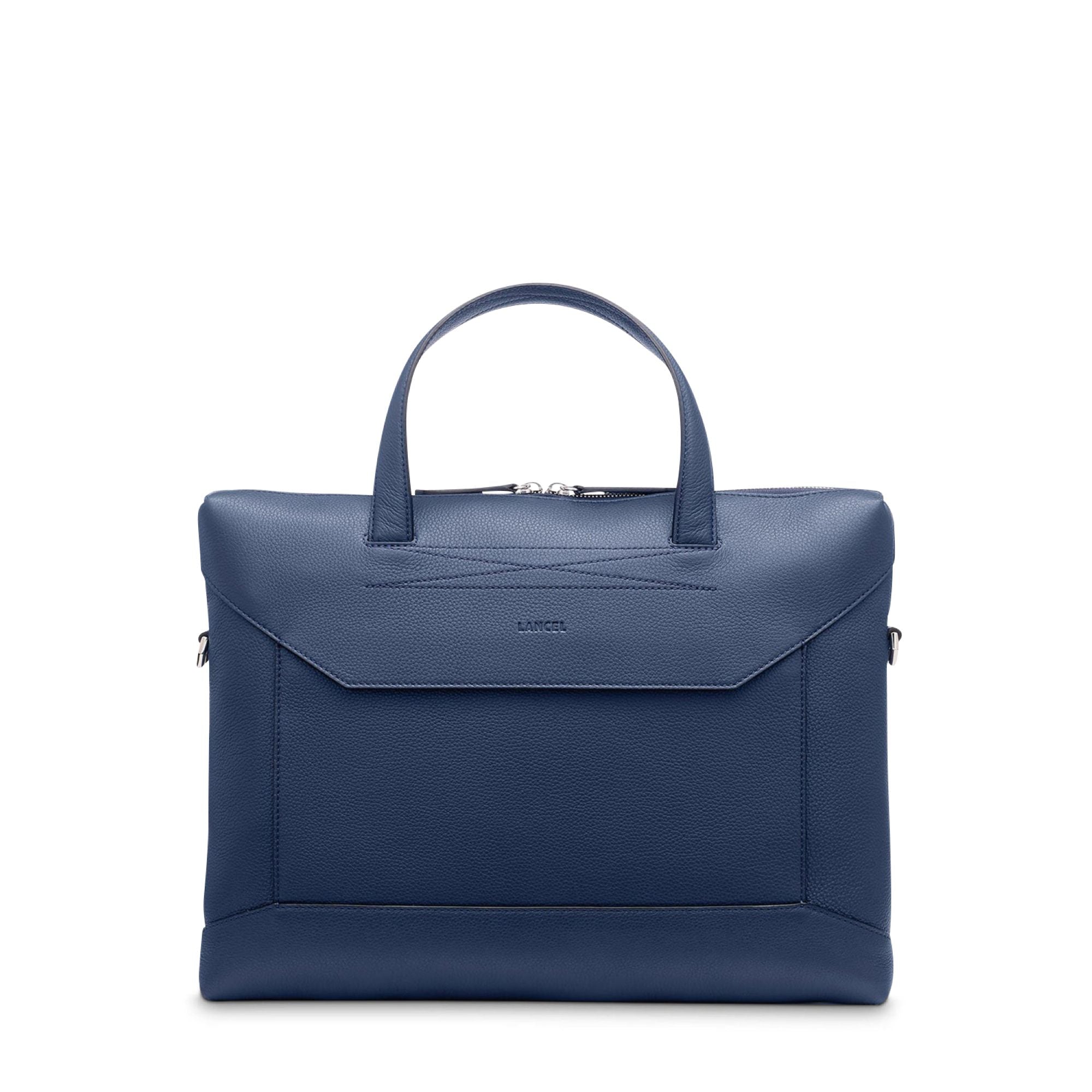 Porte-documents slim Graphic en cuir grainé - Bleu pétrole