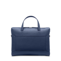 Graphic slim briefcase in grained leather - Petrol blue