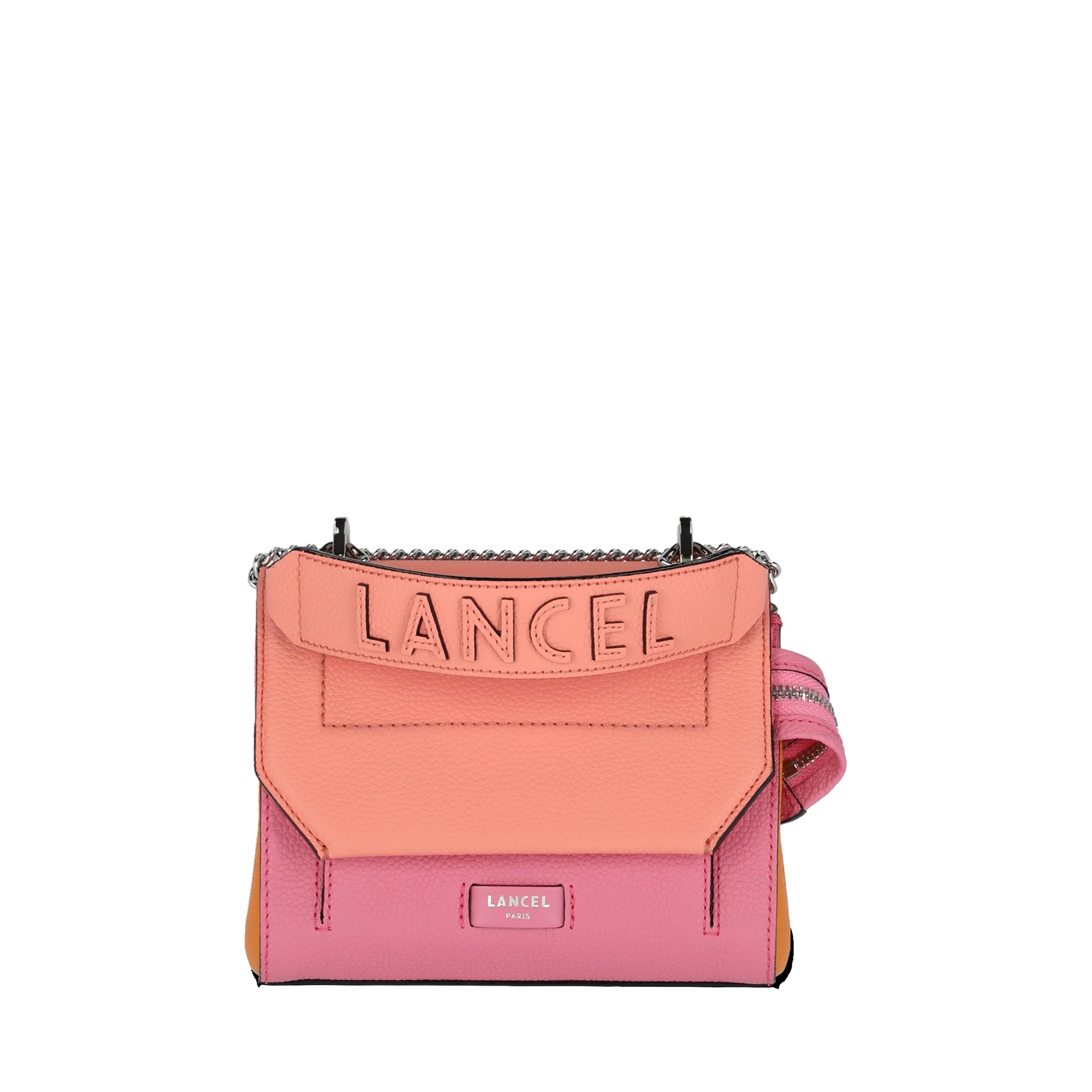 Sac rabat S Ninon en cuir grainé - Multicolore pêche
