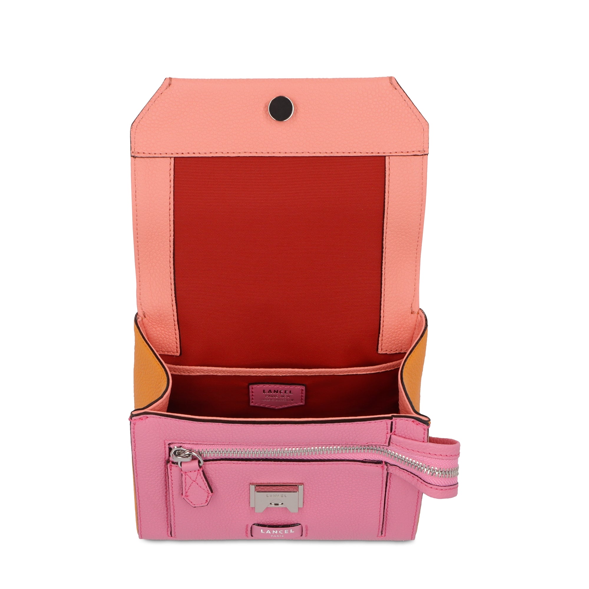 Sac rabat S Ninon en cuir grainé - Multicolore pêche