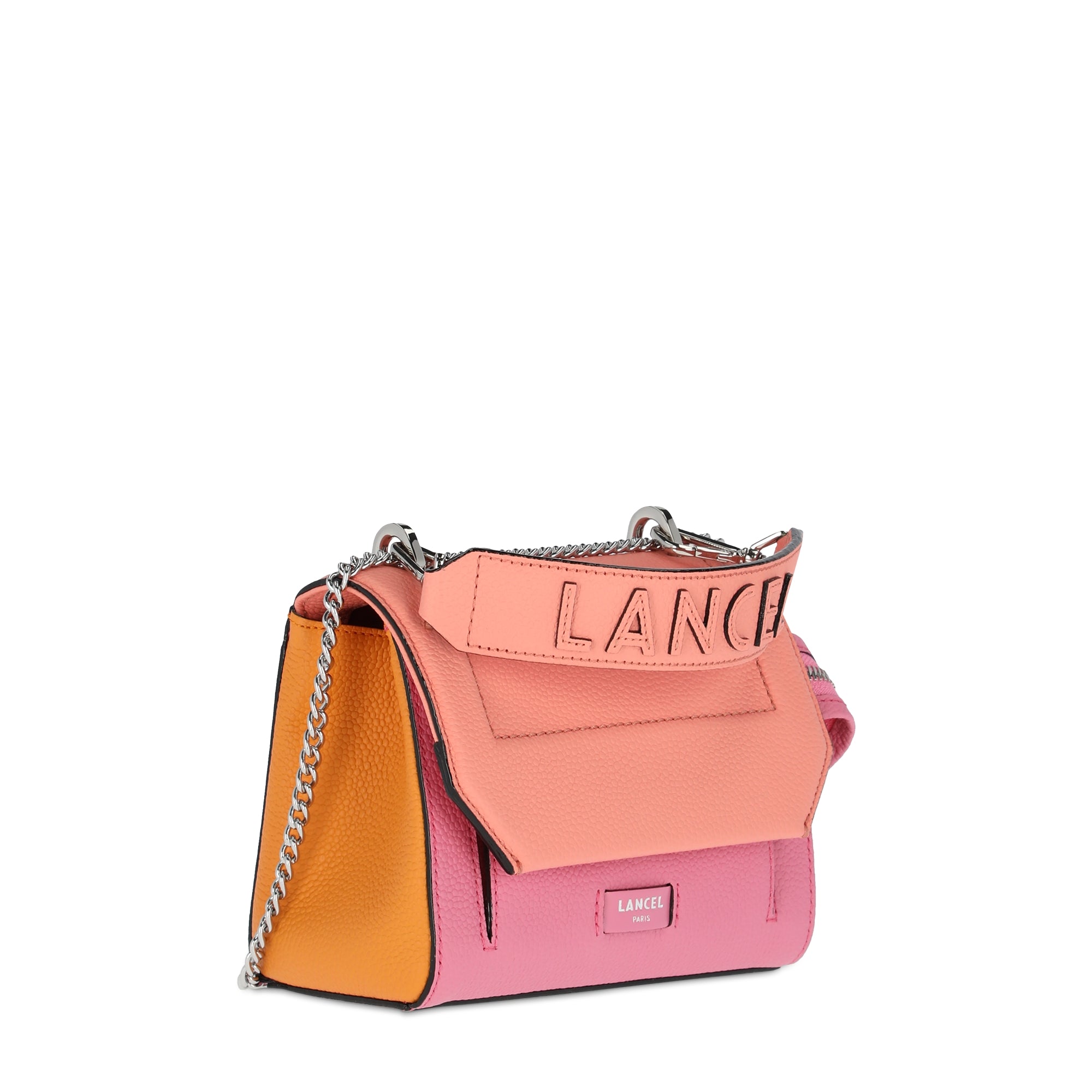 Sac rabat S Ninon en cuir grainé - Multicolore pêche