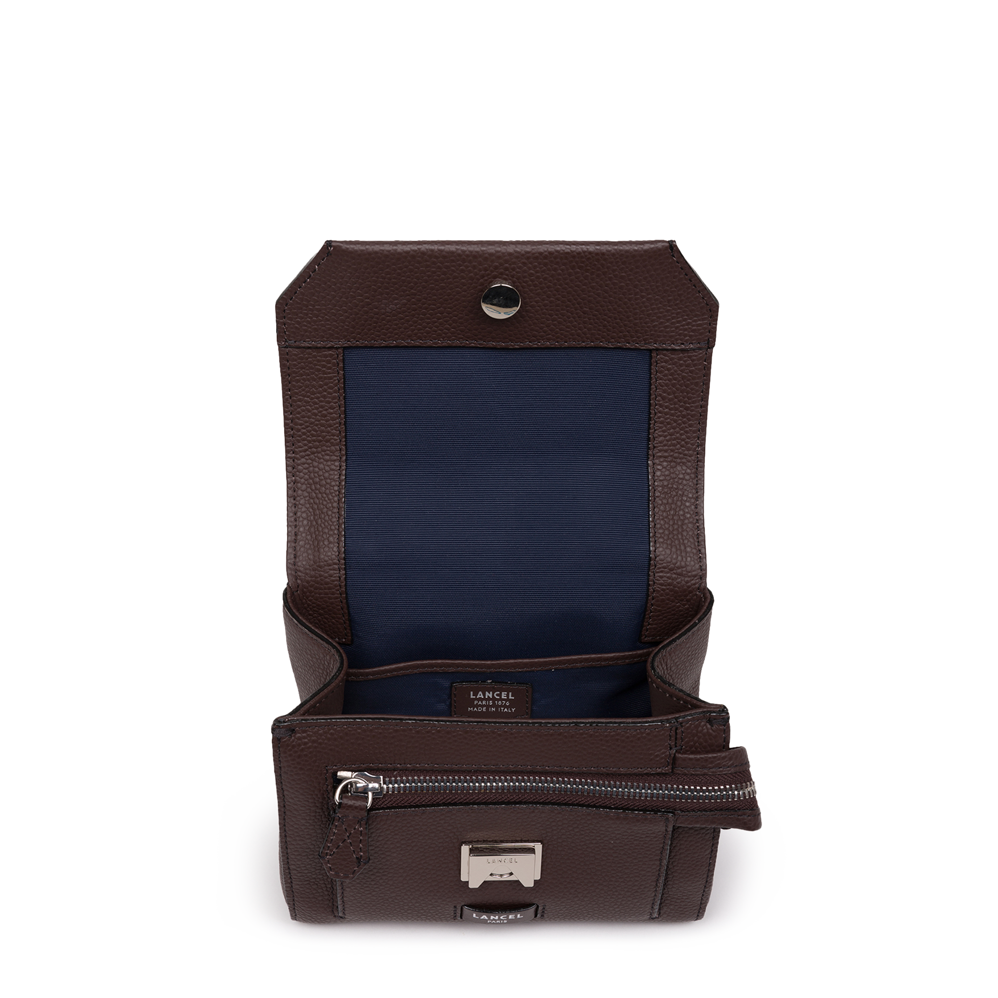 Sac rabat Ninon S en cuir grainé - Chocolat