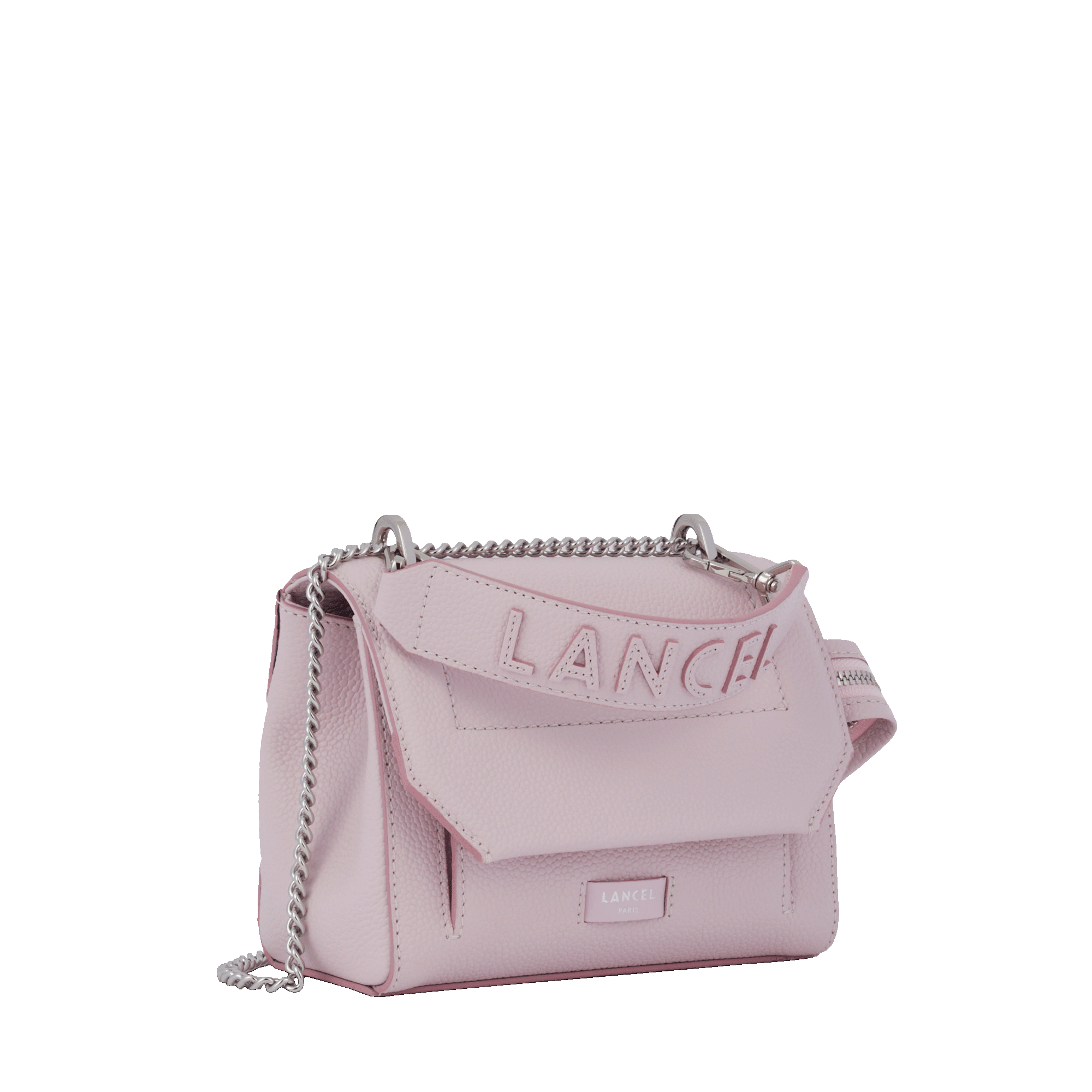Sac rabat Ninon S en cuir grainé - Rose Dragee