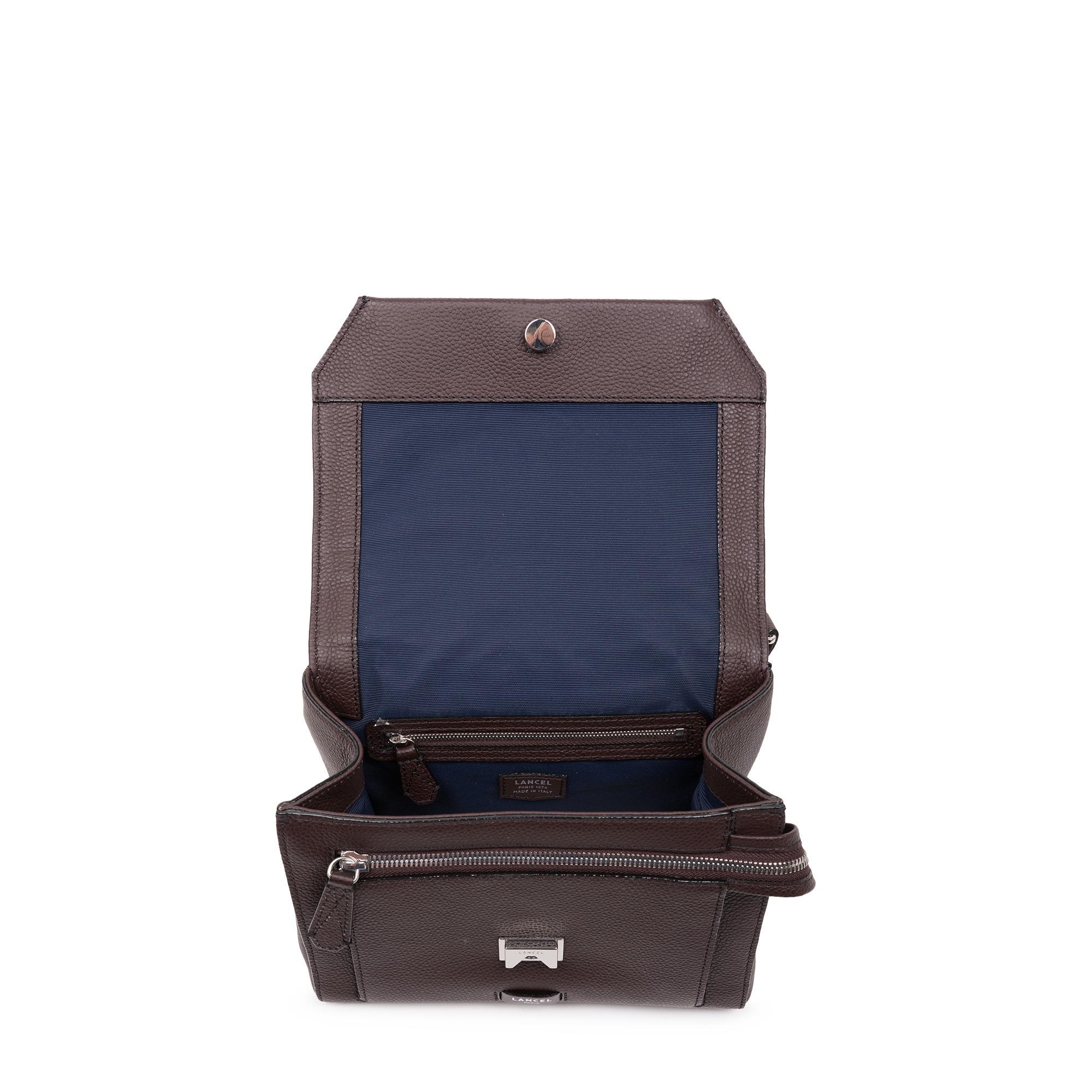 Sac rabat M Ninon en cuir grainé - Chocolat