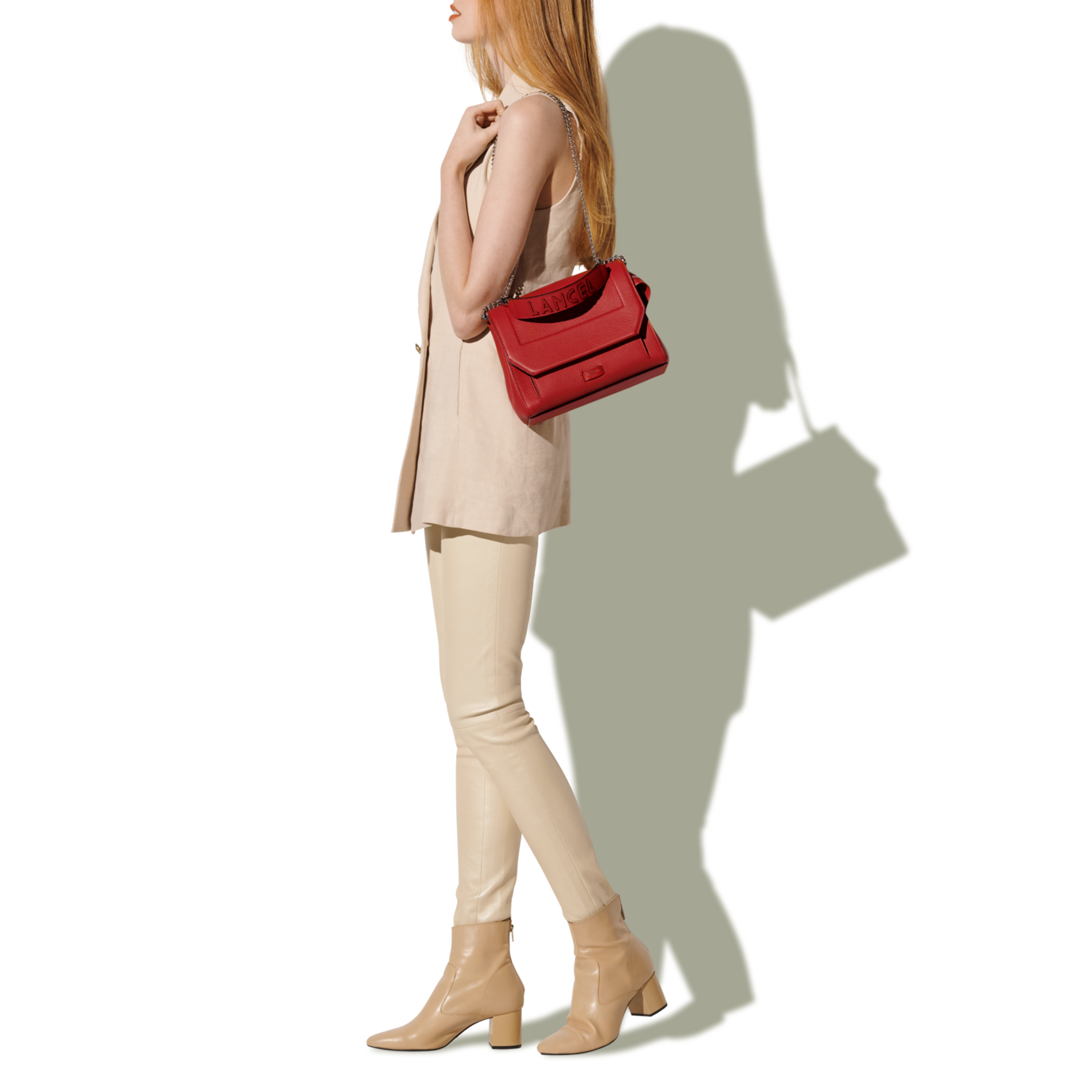 Sac rabat M Ninon en cuir grainé - Rouge Lancel
