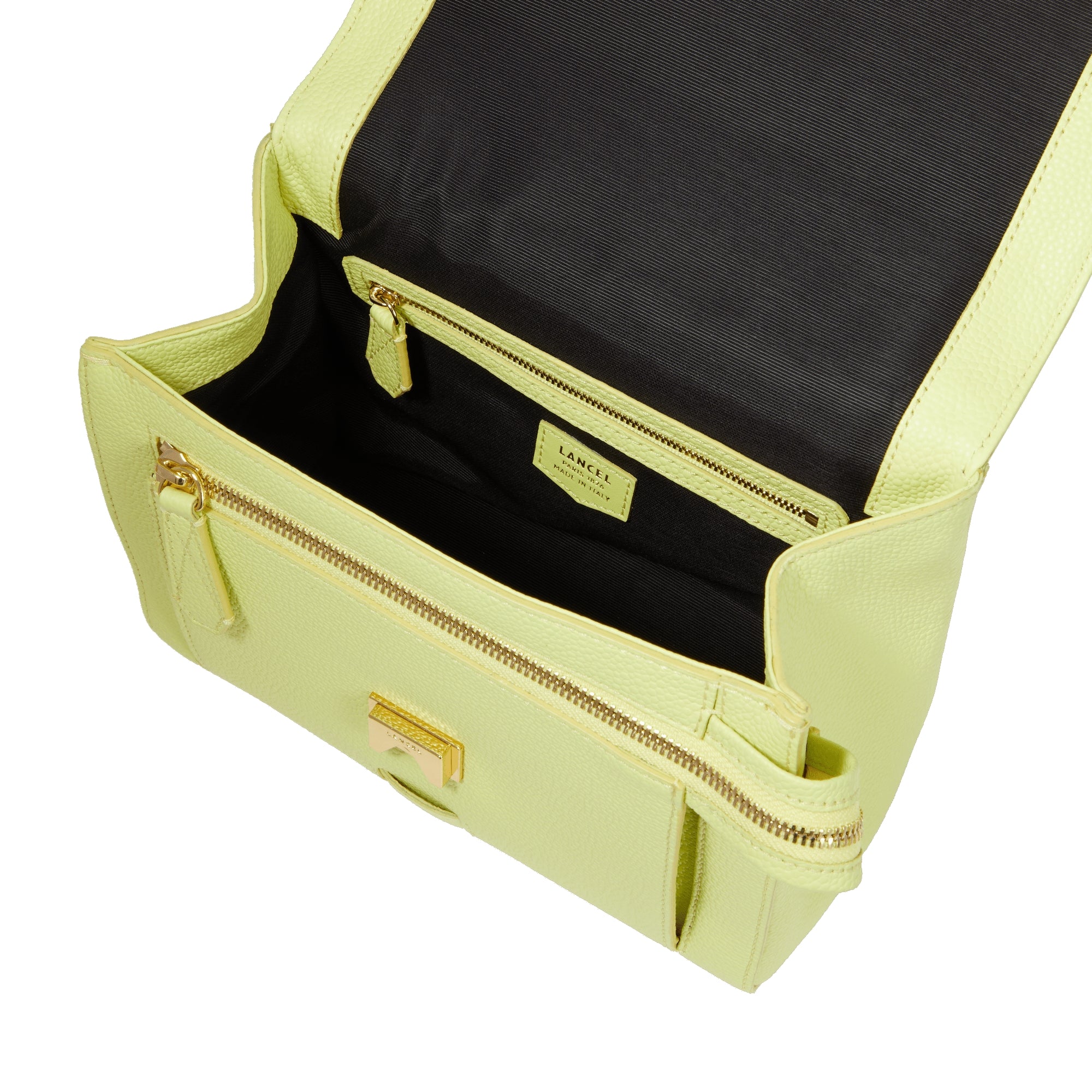 Sac rabat M Ninon en cuir grainé - Citron Vert
