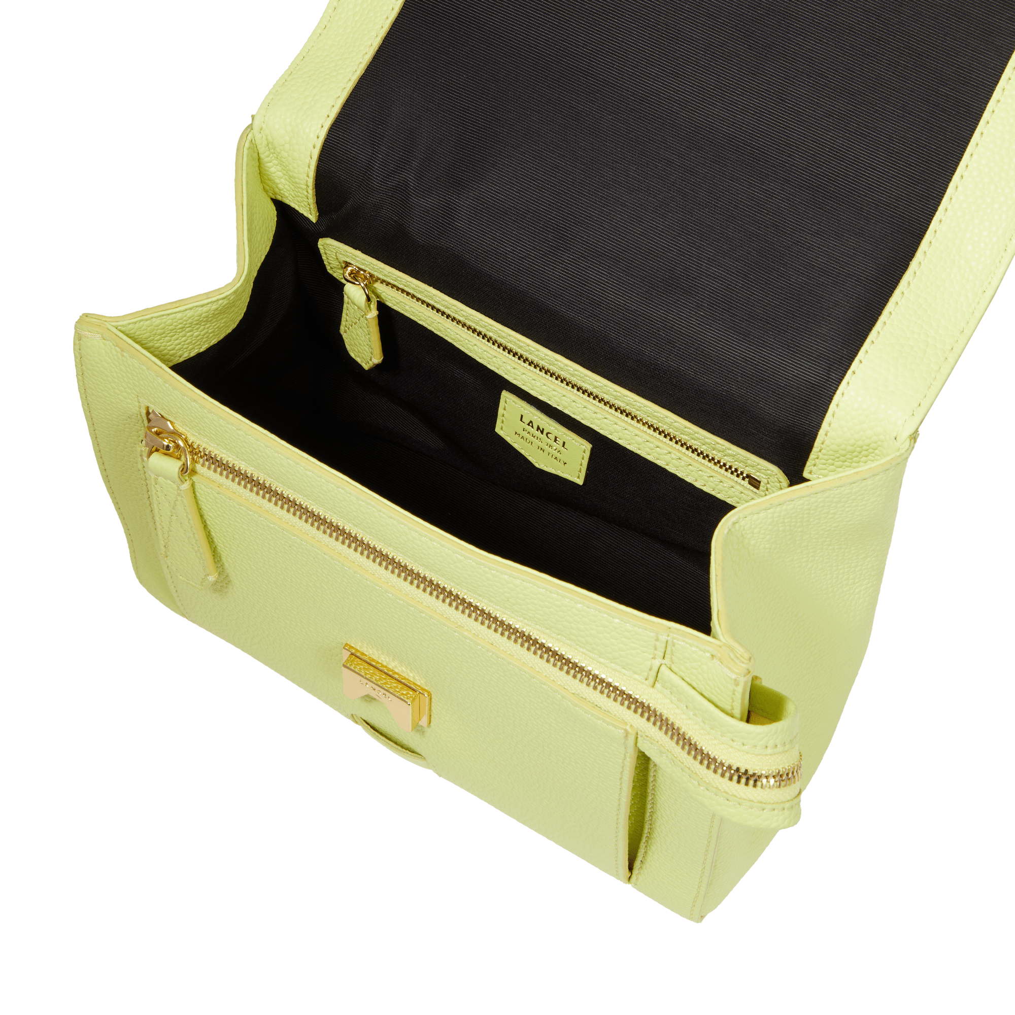 Sac rabat M Ninon en cuir grainé - Citron Vert