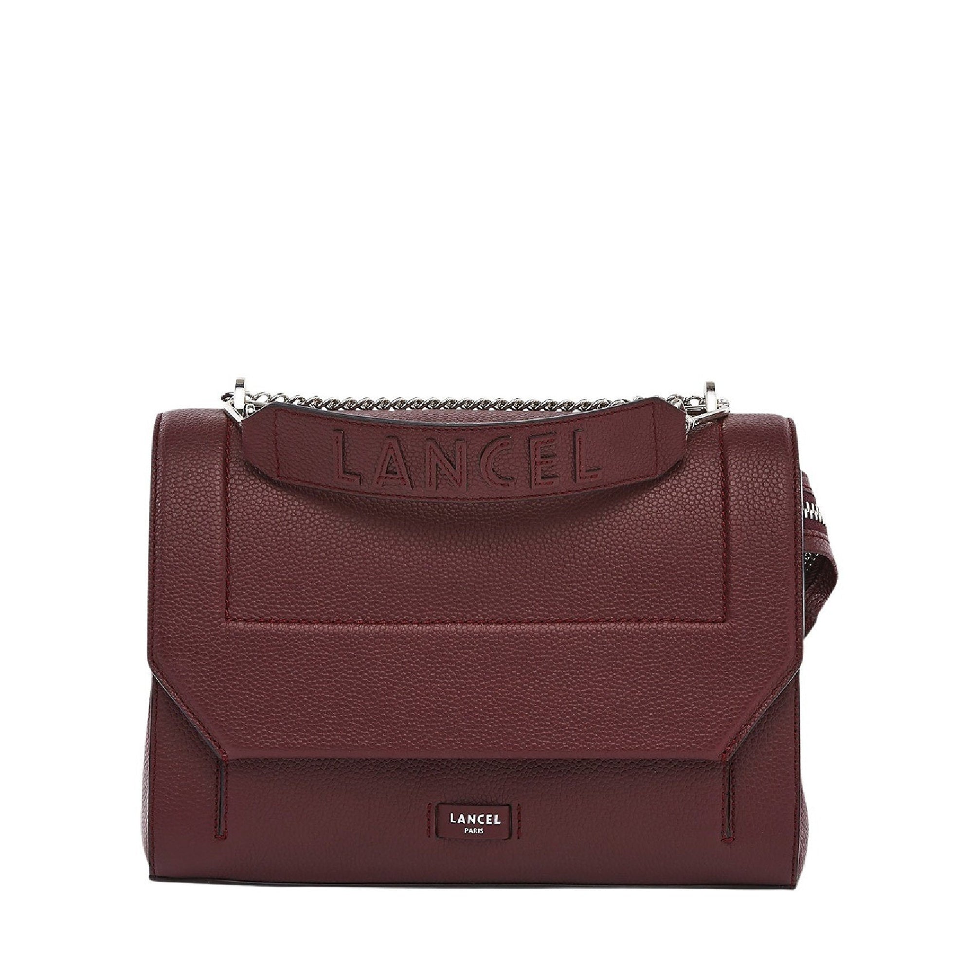 Sac rabat Ninon L en cuir grainé - Cassis