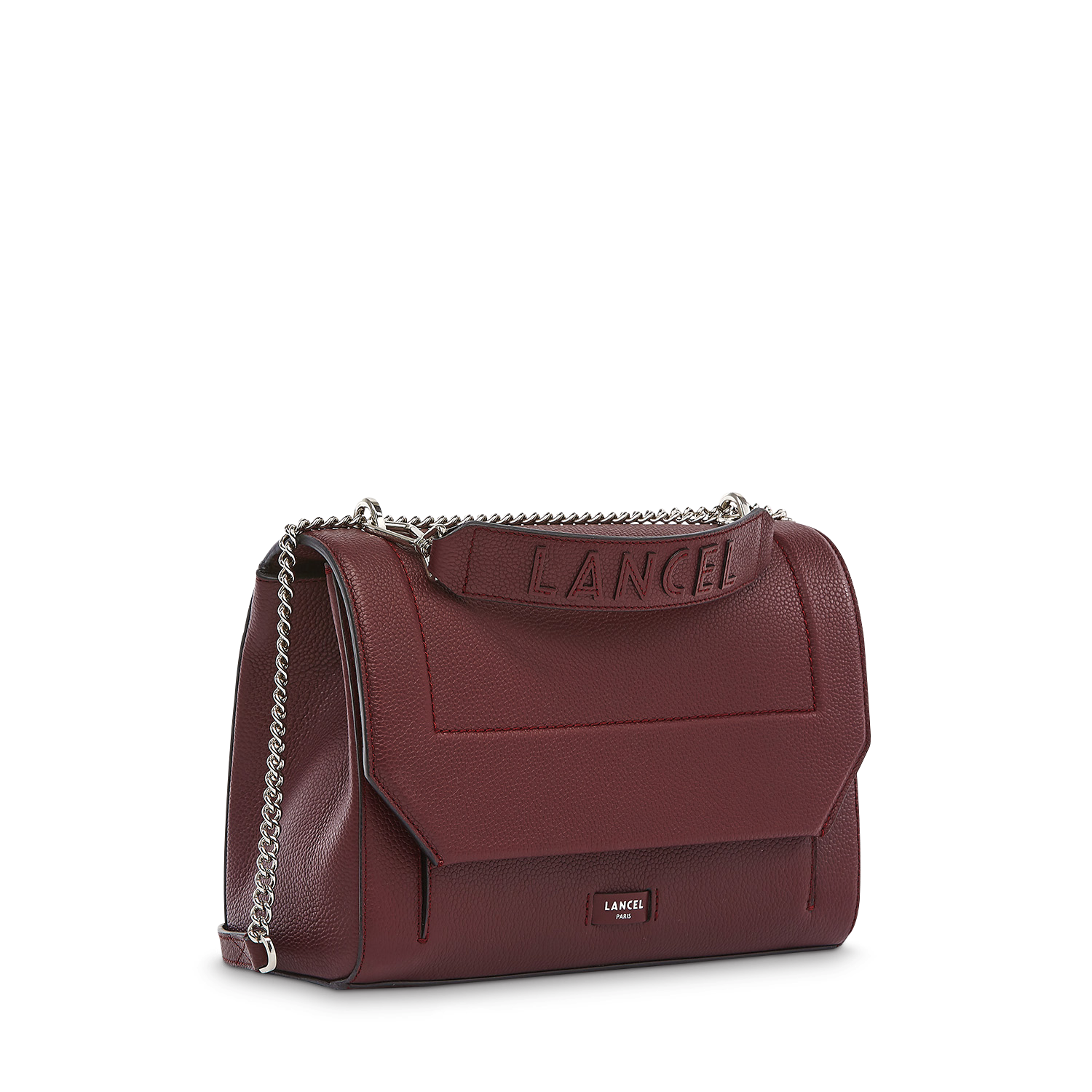 Sac rabat Ninon L en cuir grainé - Cassis