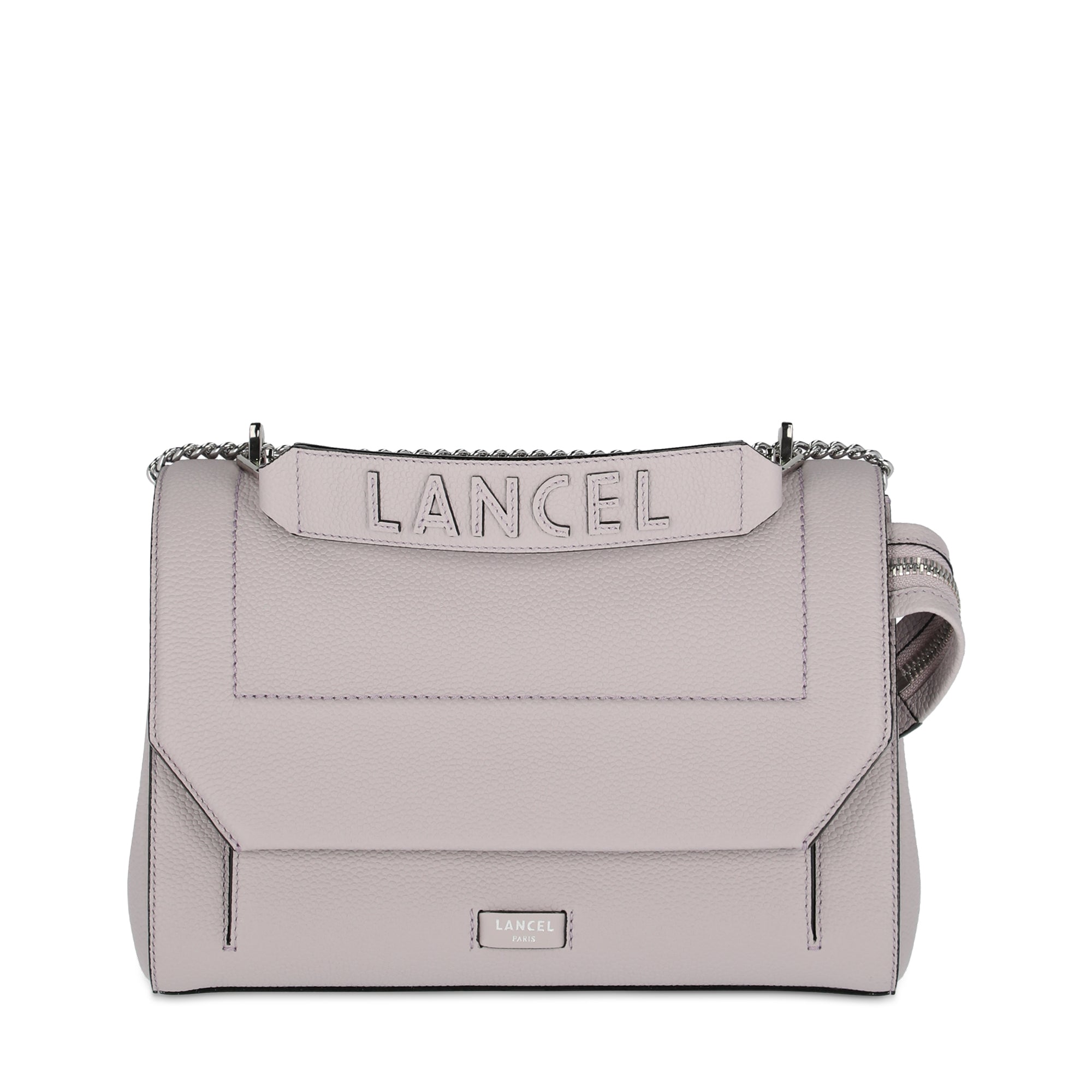 Sac rabat Ninon L en cuir grainé - Gris Mauve