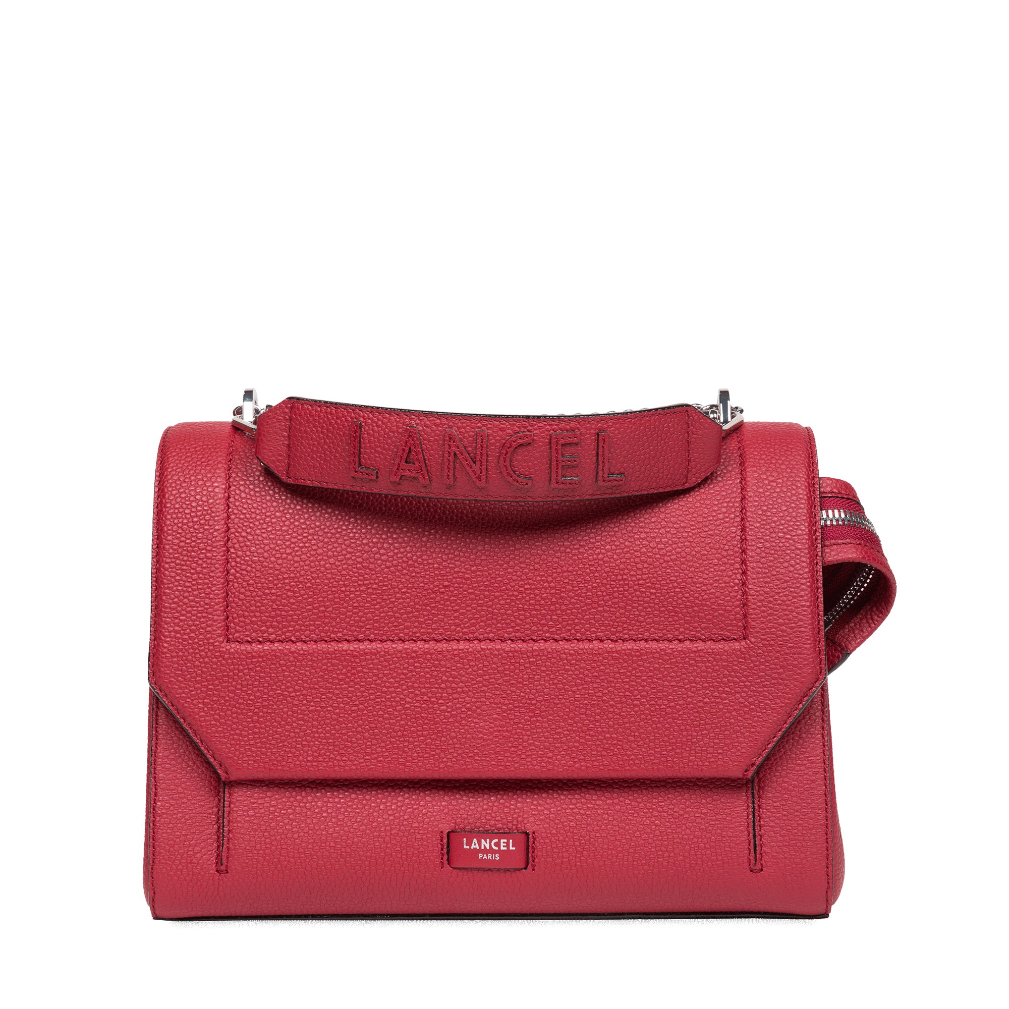 Sac rabat Ninon L en cuir grainé - Carmin