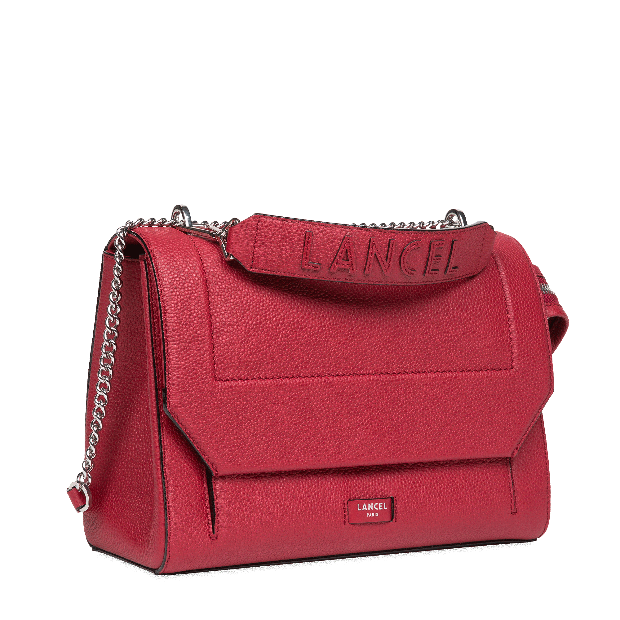 Sac rabat Ninon L en cuir grainé - Carmin