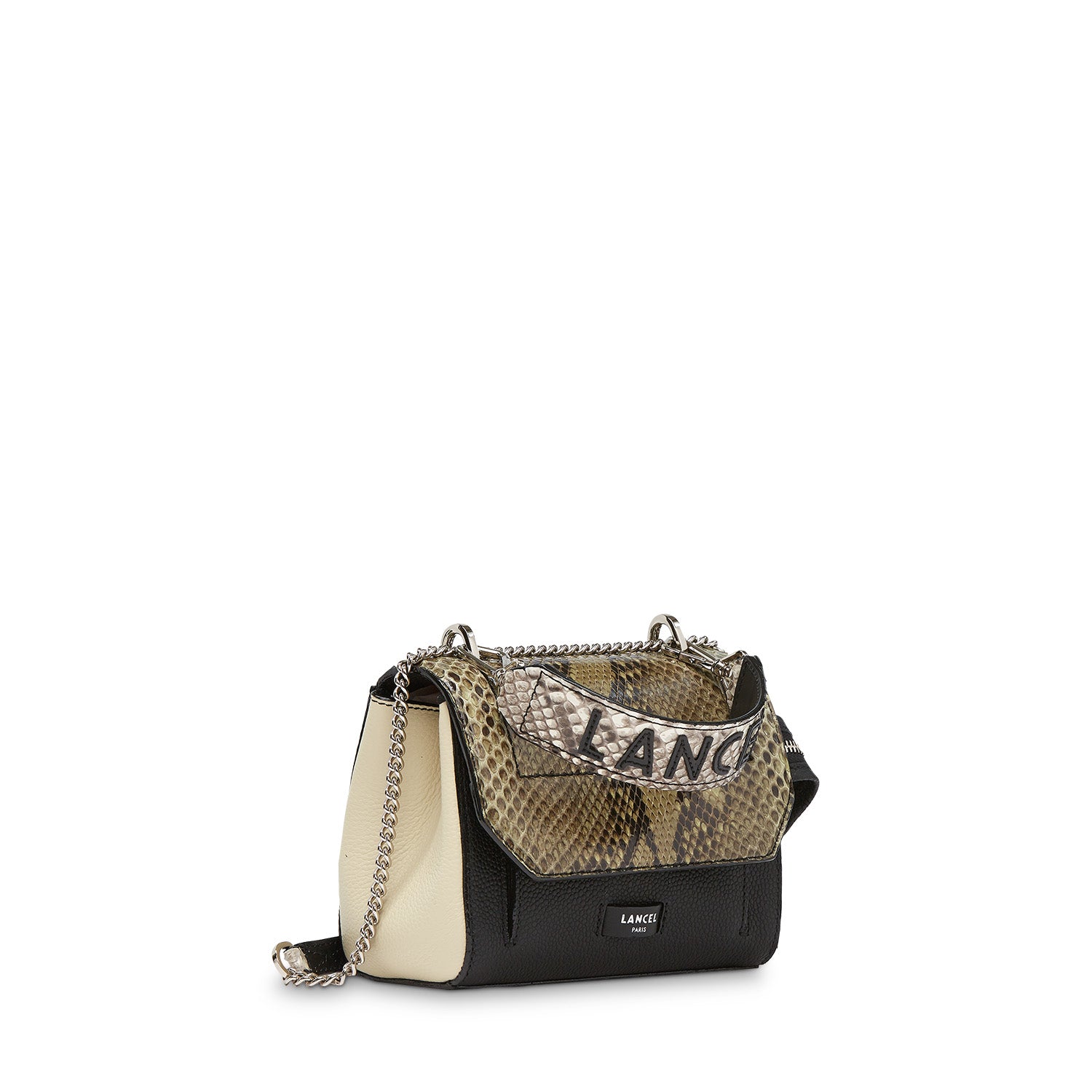 Sac rabat Ninon S en python - Militaire, Noir & Crème