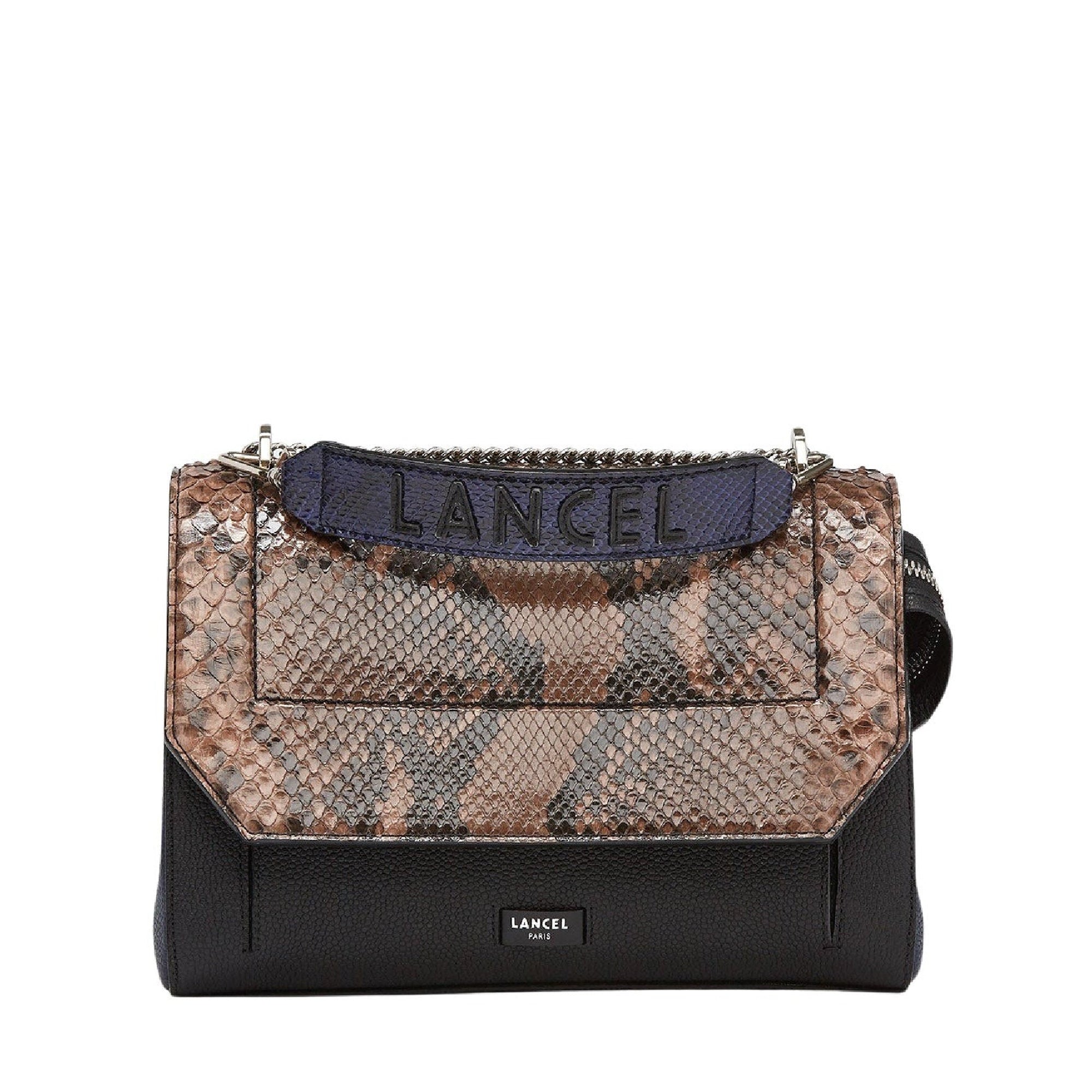 Sac rabat Ninon L en python - Brun, Noir & Petrole