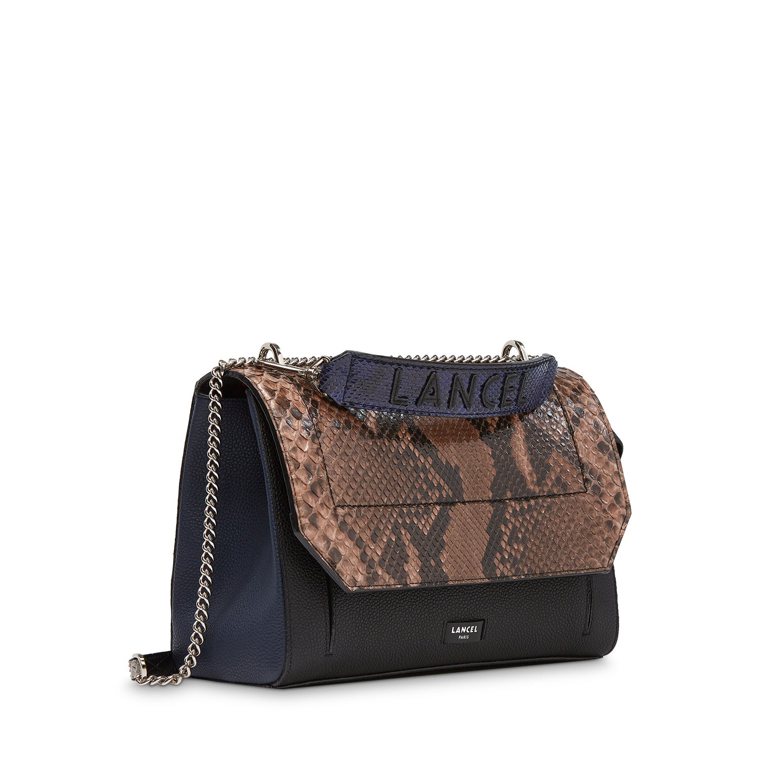 Sac rabat Ninon L en python - Brun, Noir & Petrole