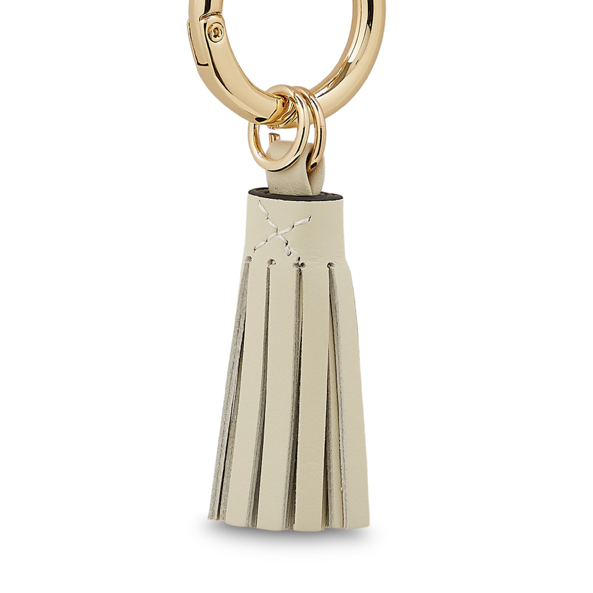 Porte-clés pompon Charms en cuir - Crème