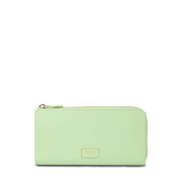 Portefeuille long zip Ninon en cuir grainé - Vert Pomme
