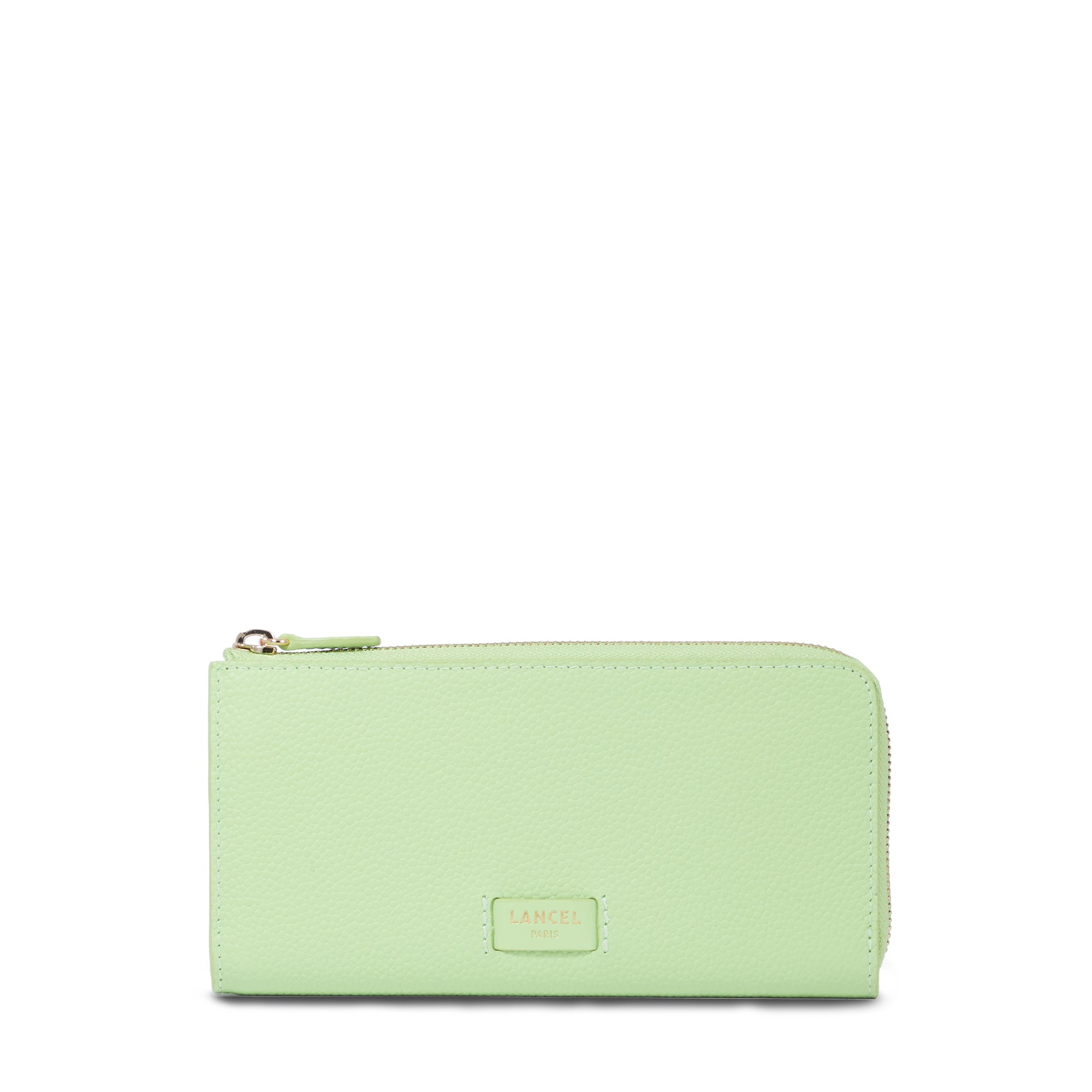Portefeuille long zip Ninon en cuir grainé - Vert Pomme