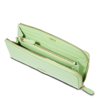 Portefeuille long zip Ninon en cuir grainé - Vert Pomme
