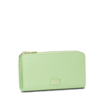 Portefeuille long zip Ninon en cuir grainé - Vert Pomme