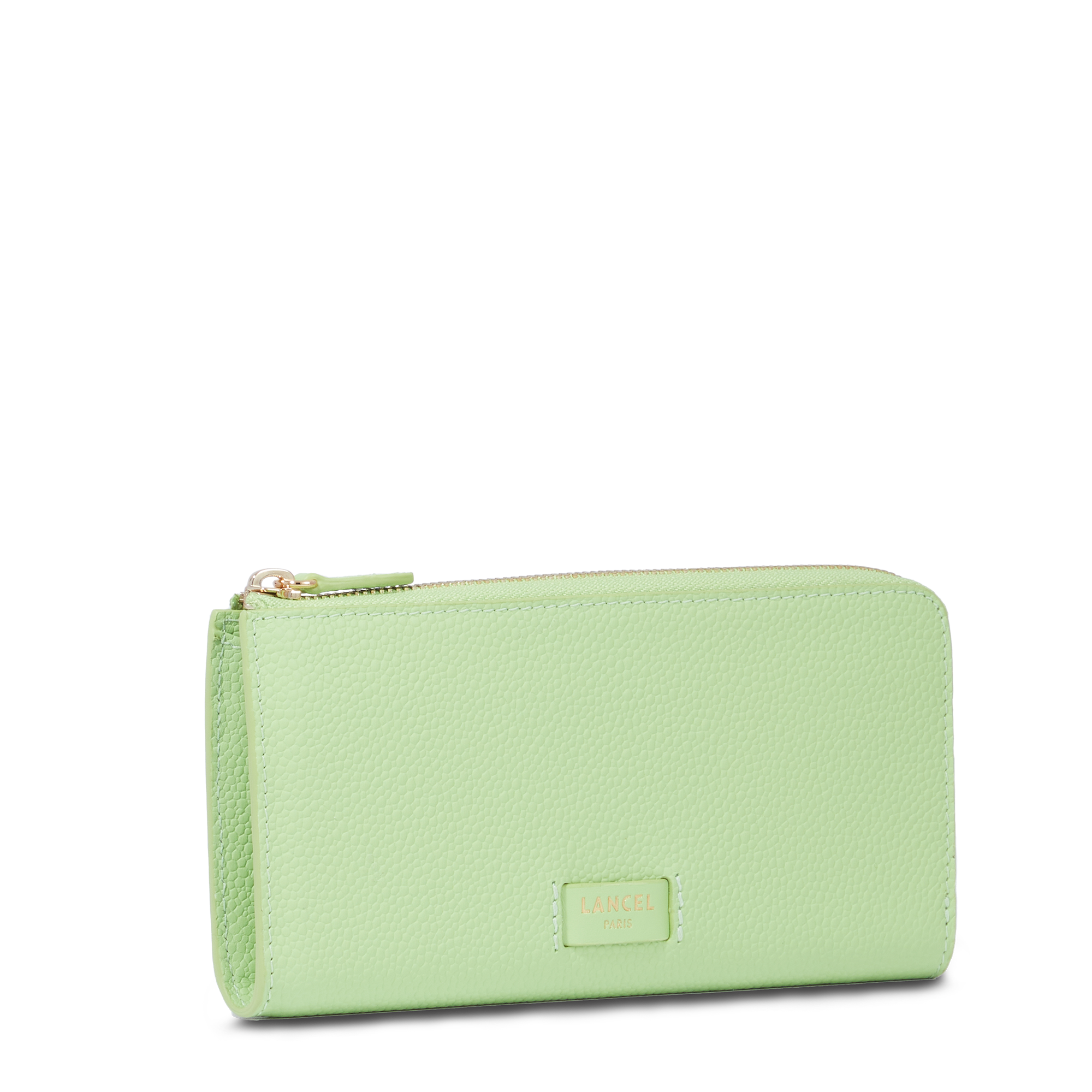 Portefeuille long zip Ninon en cuir grainé - Vert Pomme