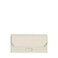 Ninon long flap wallet in grained leather - Neige