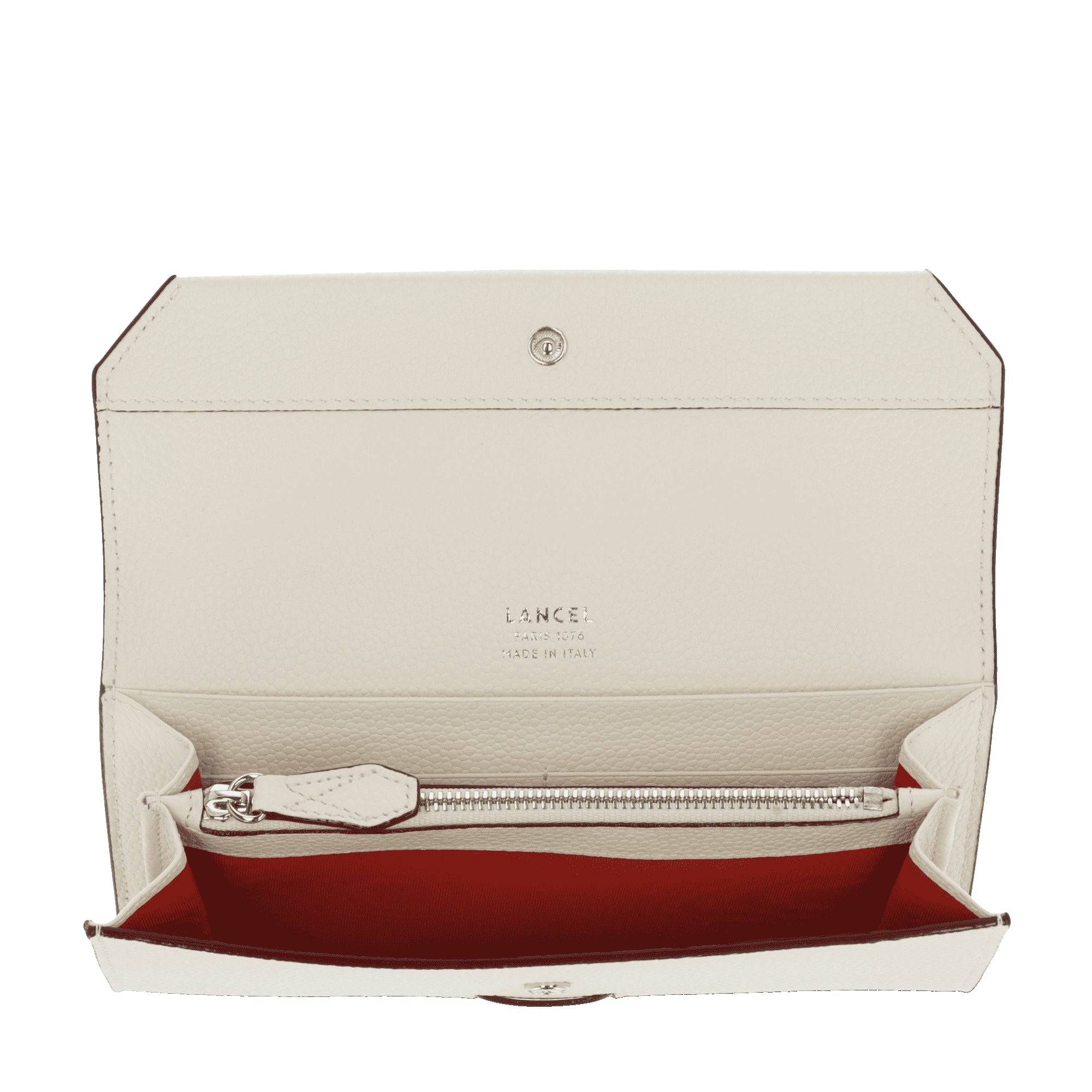 Ninon long flap wallet in grained leather - Neige