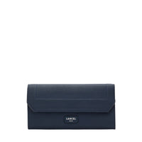 Portefeuille long rabat Ninon en cuir grainé - Bleu pétrole