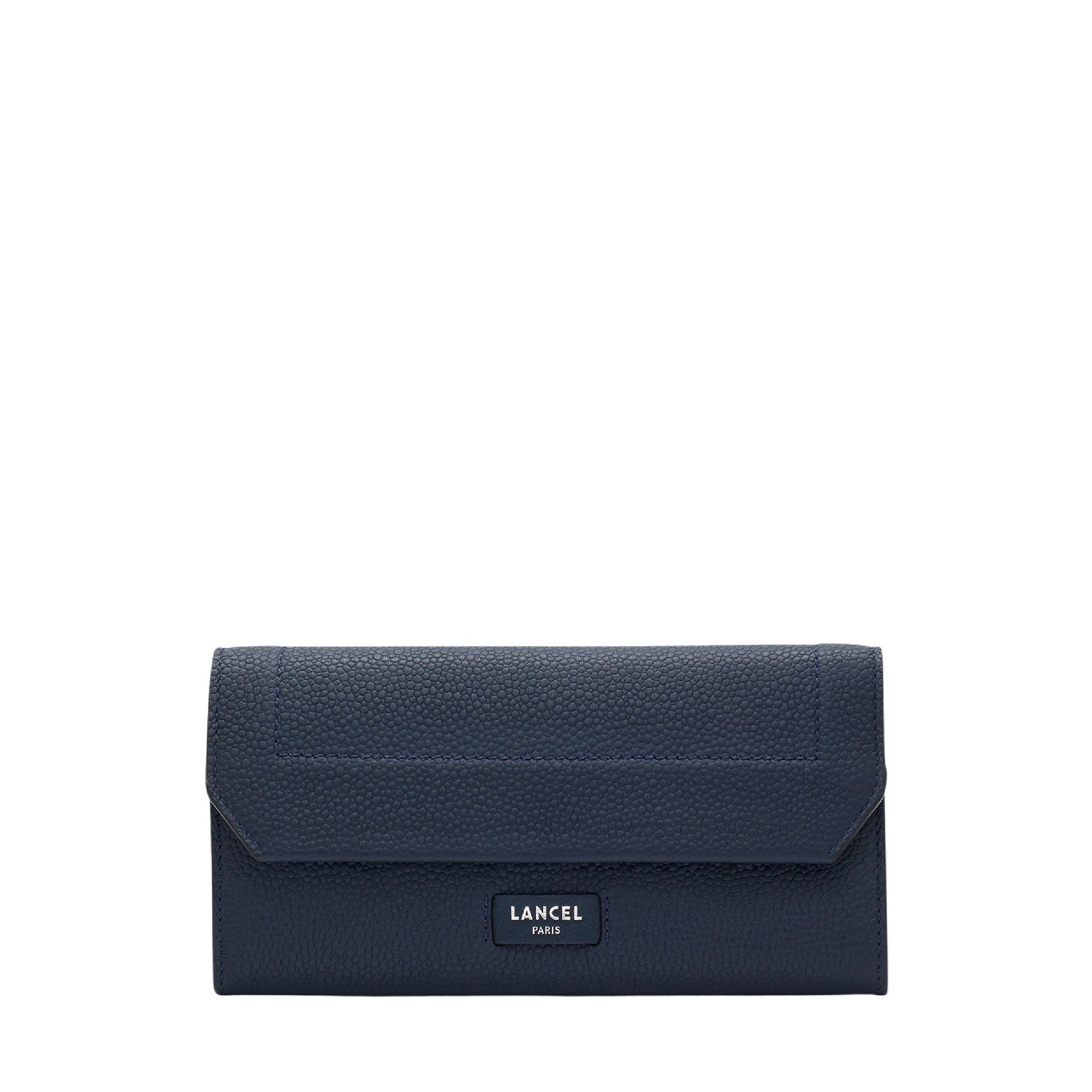 Portefeuille long rabat Ninon en cuir grainé - Bleu pétrole