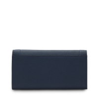 Portefeuille long rabat Ninon en cuir grainé - Bleu pétrole