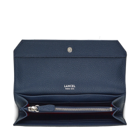 Portefeuille long rabat Ninon en cuir grainé - Bleu pétrole