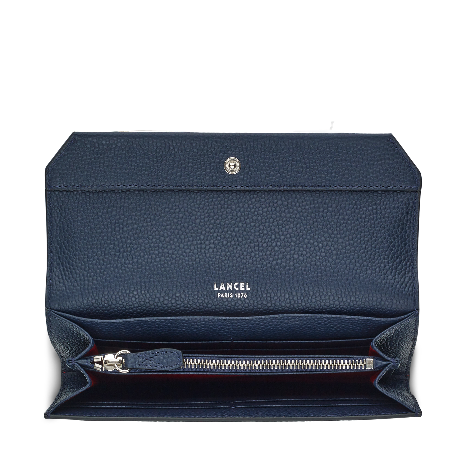 Portefeuille long rabat Ninon en cuir grainé - Bleu pétrole