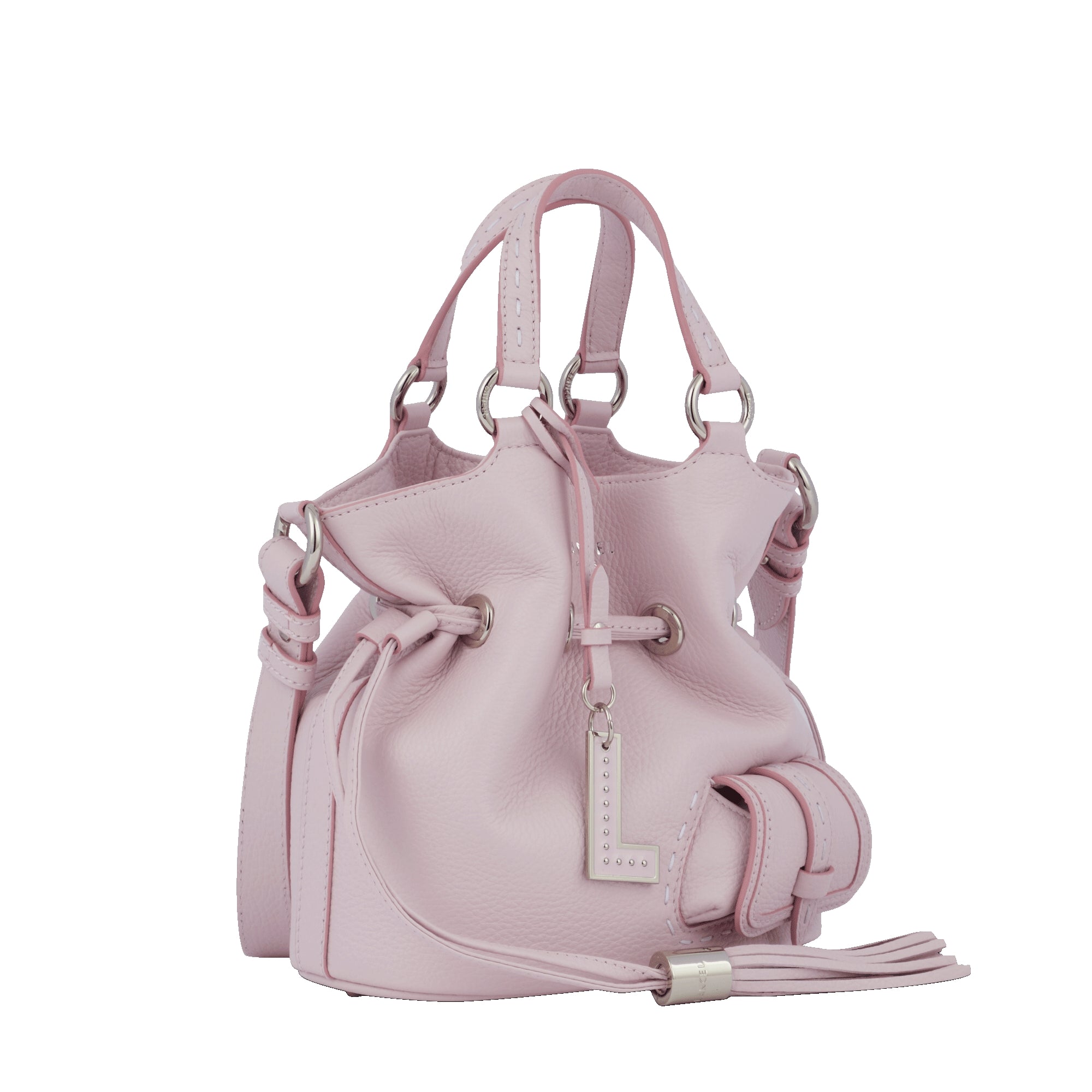 Sac seau S Premier Flirt en cuir - Rose dragée